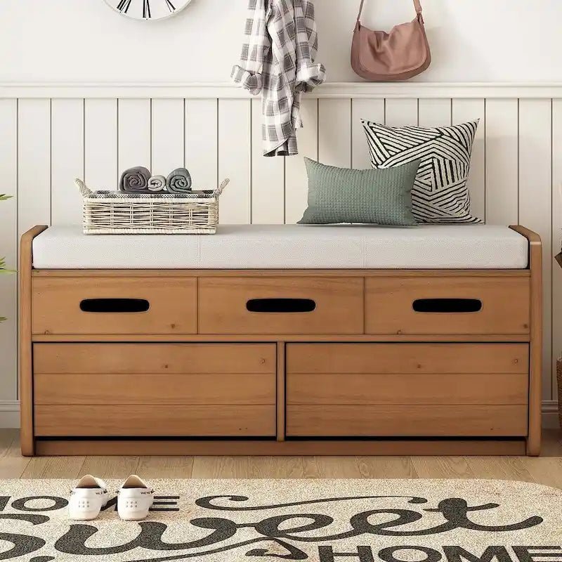 Rustic Storage Bench with Drawers and Hidden Storage