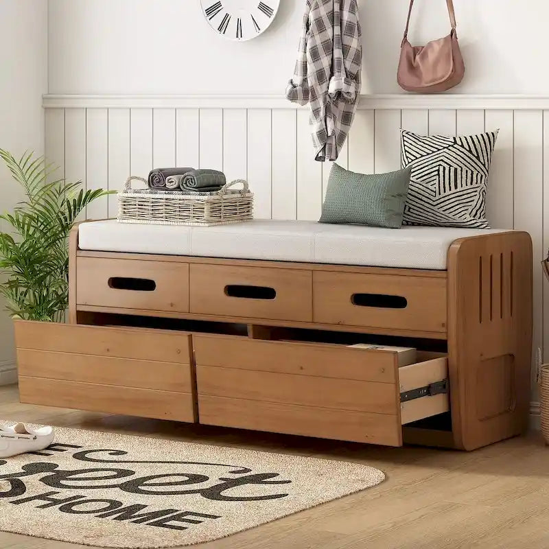 Rustic Storage Bench with Drawers and Hidden Storage
