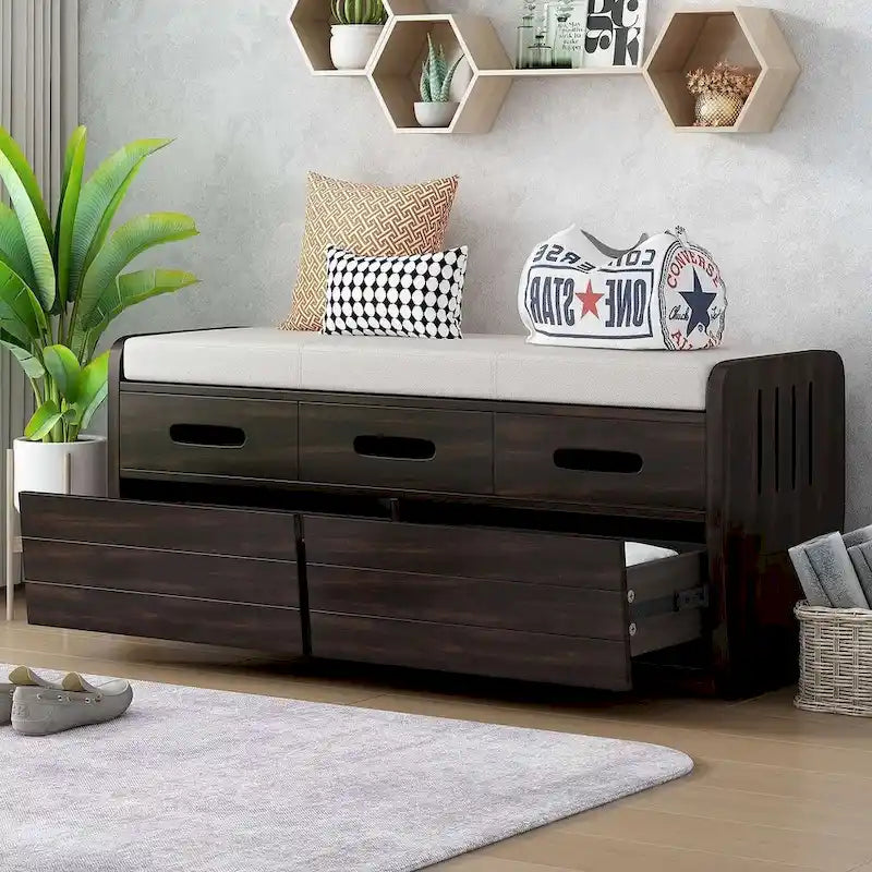 Rustic Storage Bench with Drawers and Hidden Storage