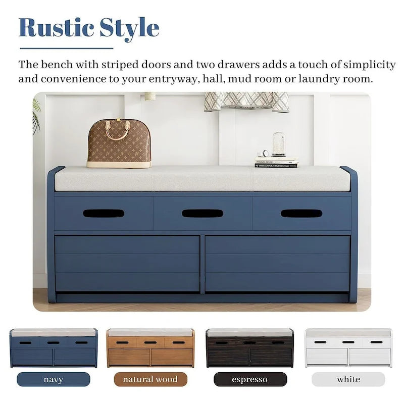 Rustic Storage Bench with Drawers and Hidden Storage