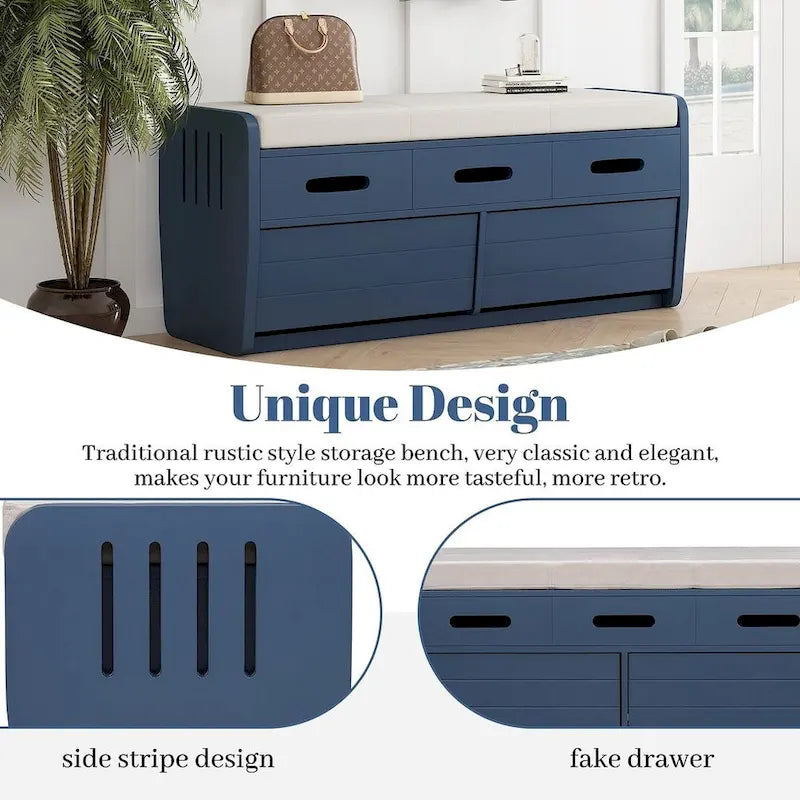 Rustic Storage Bench with Drawers and Hidden Storage
