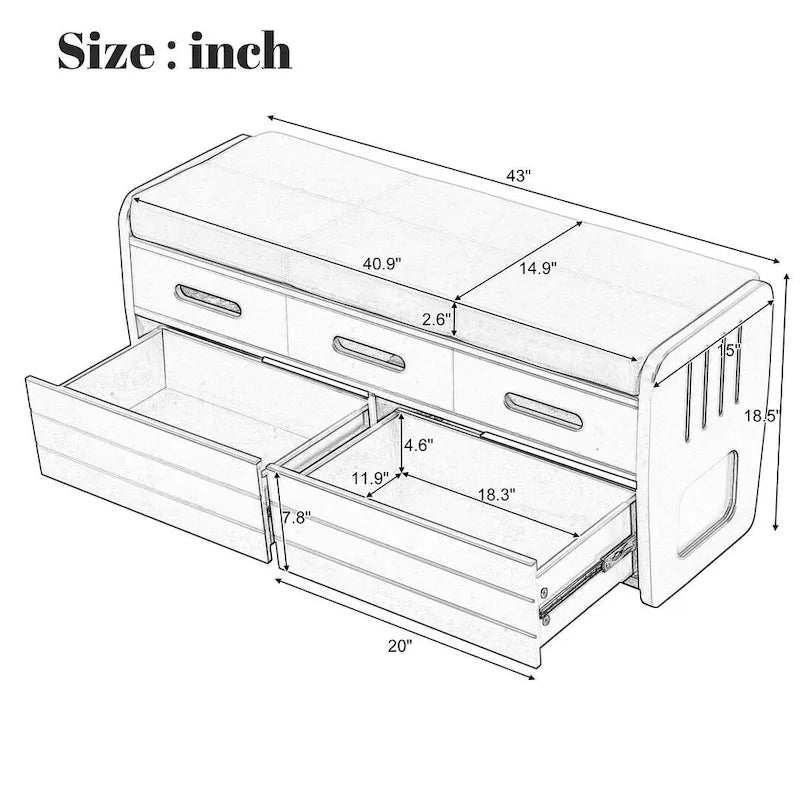 Rustic Storage Bench with Drawers and Hidden Storage