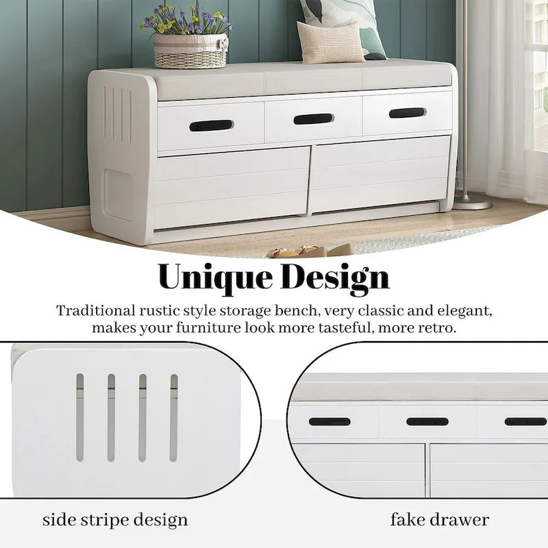 Rustic Storage Bench with Drawers and Hidden Storage