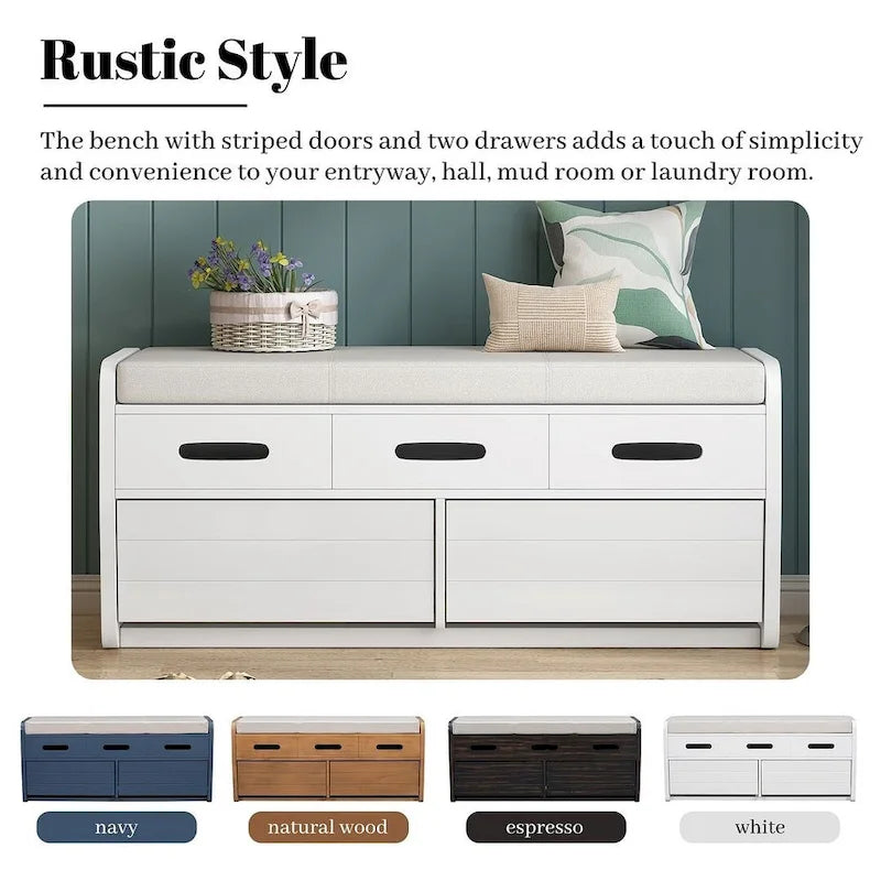 Rustic Storage Bench with Drawers and Hidden Storage