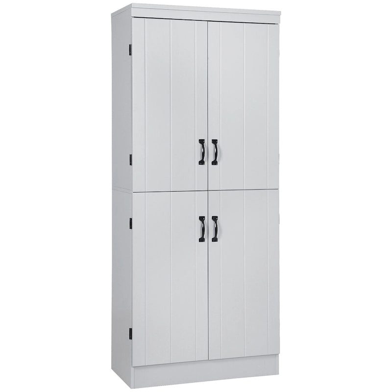 Dispensa da cucina alta 70, mobile contenitore indipendente, scaffalatura a 6 ripiani con 2 ripiani regolabili e 4 ante, grigia