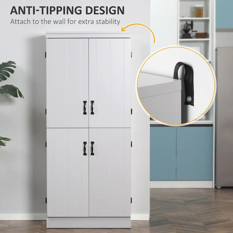 Garde-manger de cuisine de 70 pouces, armoire de rangement haute autoportante, étagères à 6 niveaux avec 2 étagères réglables et 4 portes, grise