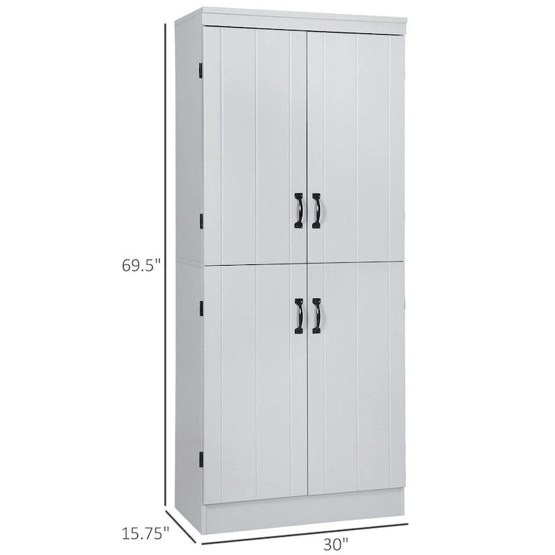 Dispensa da cucina alta 70, mobile contenitore indipendente, scaffalatura a 6 ripiani con 2 ripiani regolabili e 4 ante, grigia