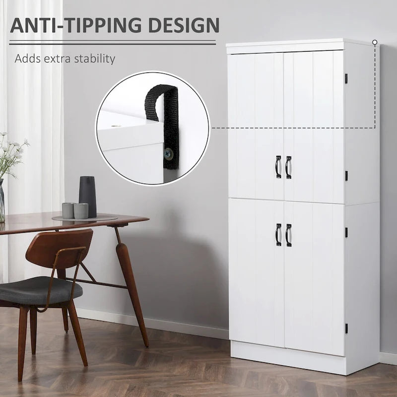 Dispensa da cucina alta 70, mobile contenitore indipendente, scaffalatura a 6 ripiani con 2 ripiani regolabili e 4 ante, grigia