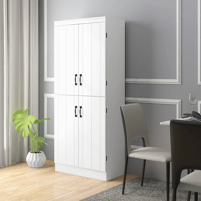 Dispensa da cucina alta 70, mobile contenitore indipendente, scaffalatura a 6 ripiani con 2 ripiani regolabili e 4 ante, grigia