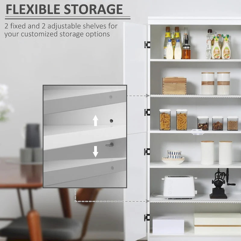 Dispensa da cucina alta 70, mobile contenitore indipendente, scaffalatura a 6 ripiani con 2 ripiani regolabili e 4 ante, grigia