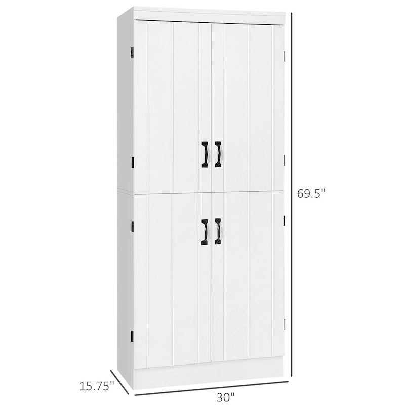 Dispensa da cucina alta 70, mobile contenitore indipendente, scaffalatura a 6 ripiani con 2 ripiani regolabili e 4 ante, grigia