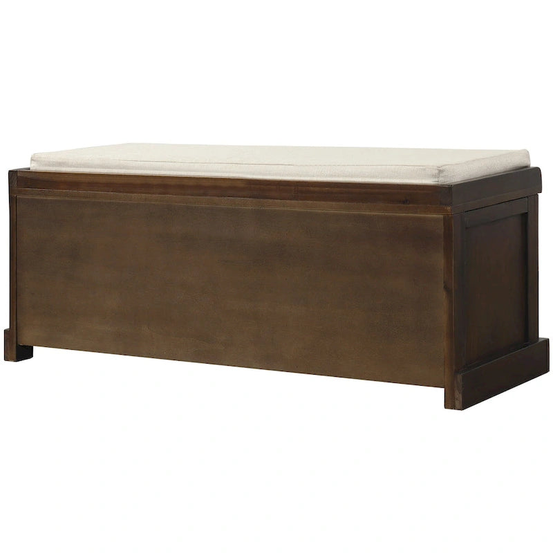 Rustic Storage Bench with 3 Removable Classic Rattan Baskets, Entryway Bench with Removable Cushion