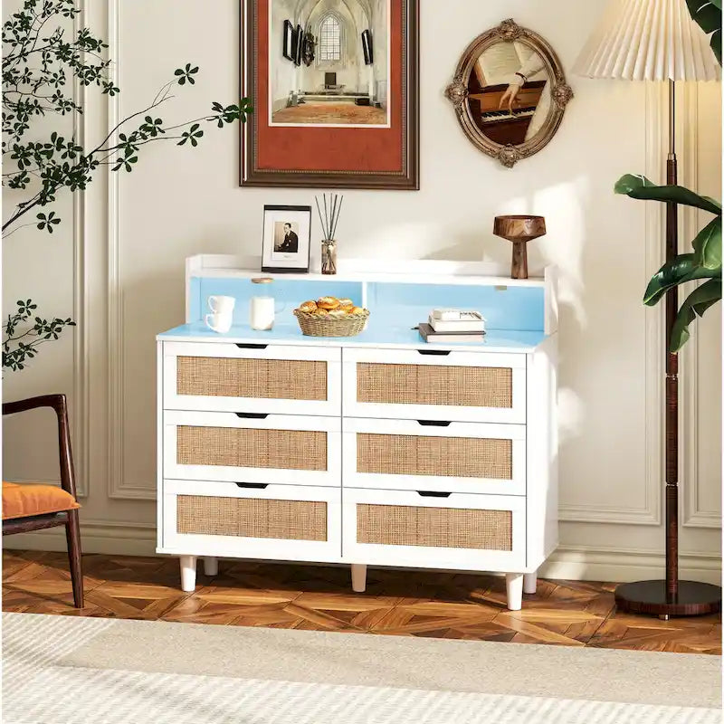 Armoire de rangement en rotin de 43.31L à 6 tiroirs