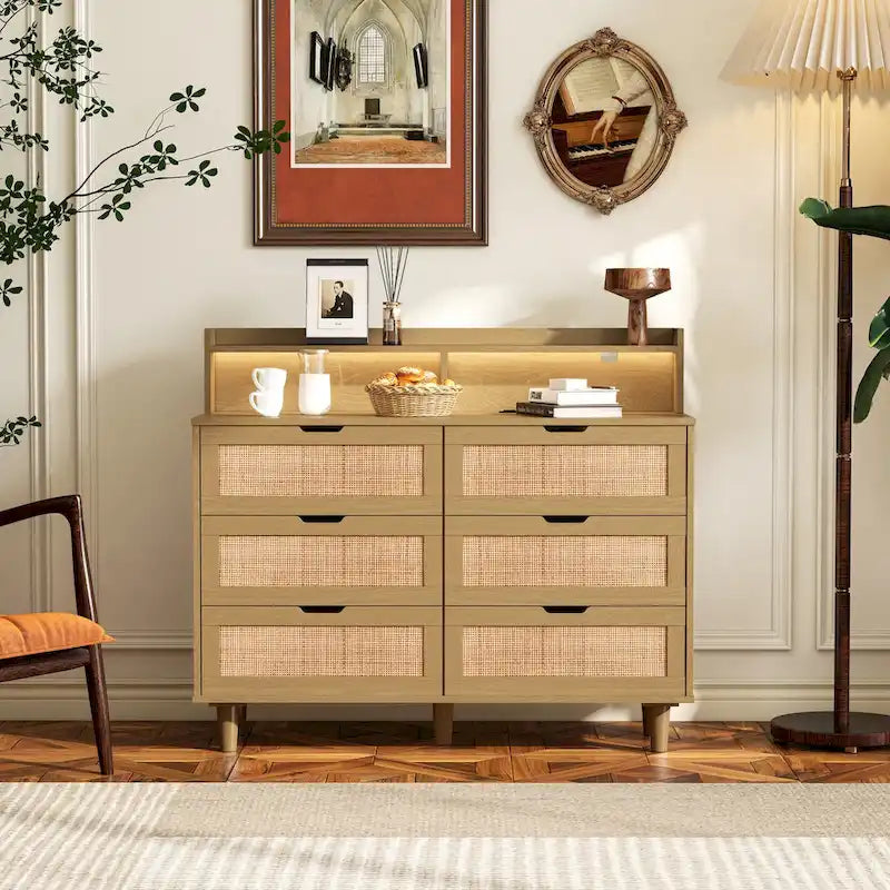 Armoire de rangement en rotin de 43.31L à 6 tiroirs