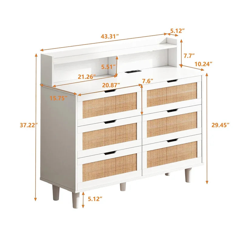 Armoire de rangement en rotin de 43.31L à 6 tiroirs