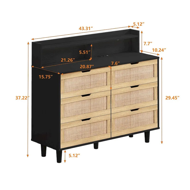 Armoire de rangement en rotin de 43.31L à 6 tiroirs