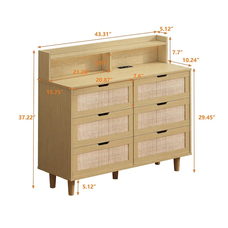 Armoire de rangement en rotin de 43.31L à 6 tiroirs