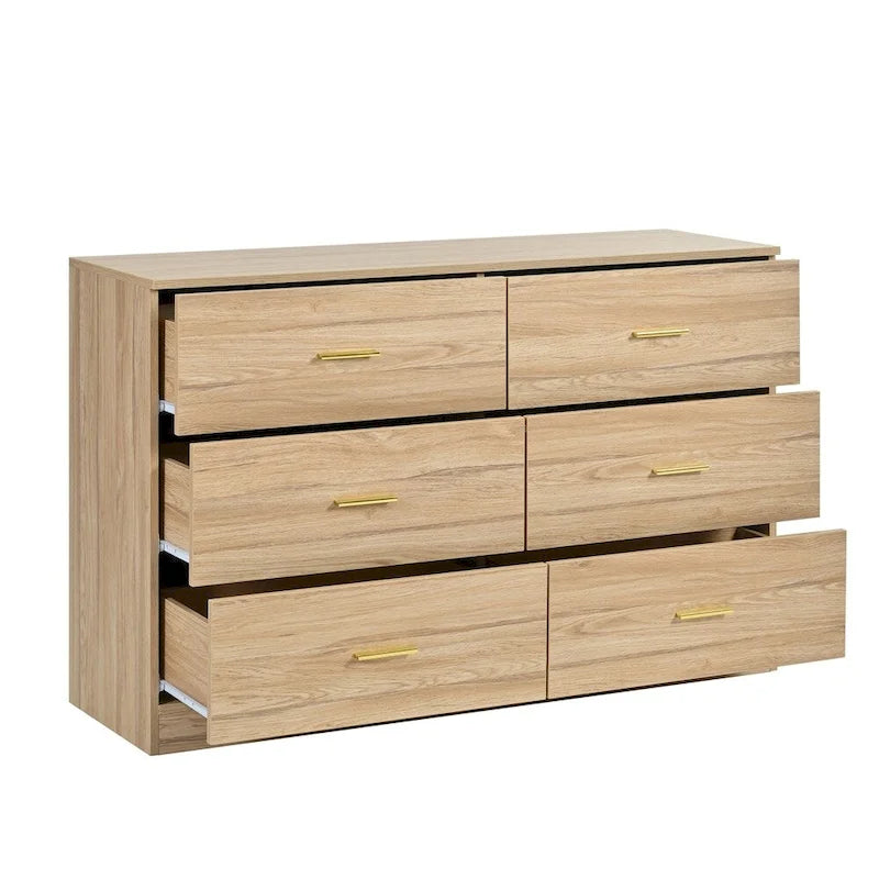 Moderner naturfarbener Schubladenschrank mit 6 Schubladen