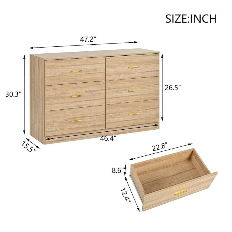 Moderner naturfarbener Schubladenschrank mit 6 Schubladen