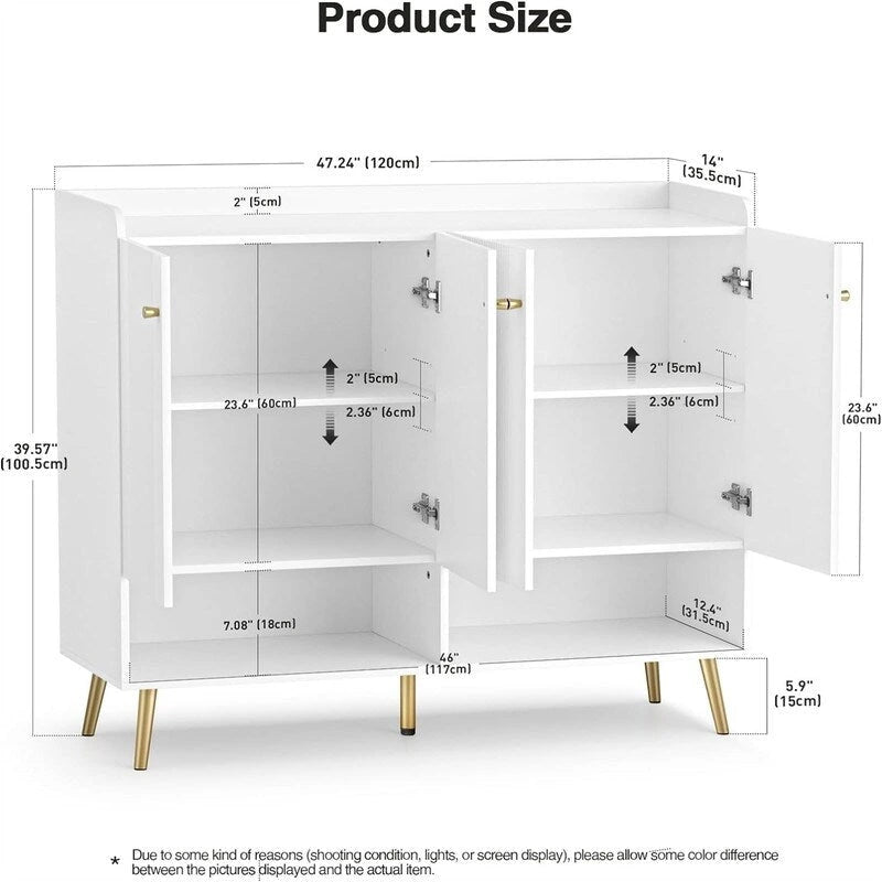 Credenza buffet con 4 ante e piano spazioso - 14D x 47.24W x 39.57H
