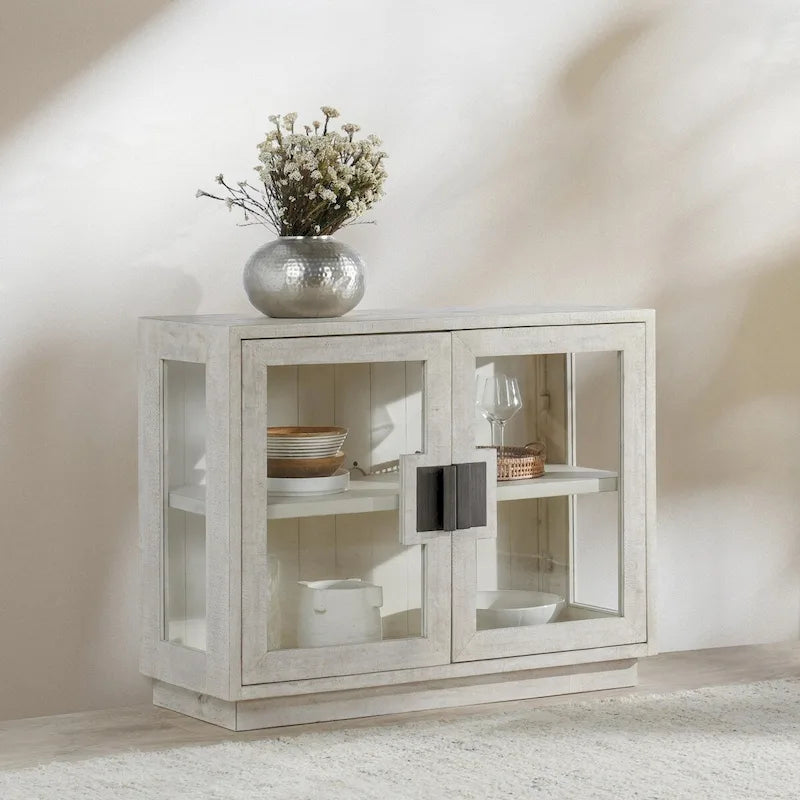 Armoire à deux portes en verre et bois de chêne