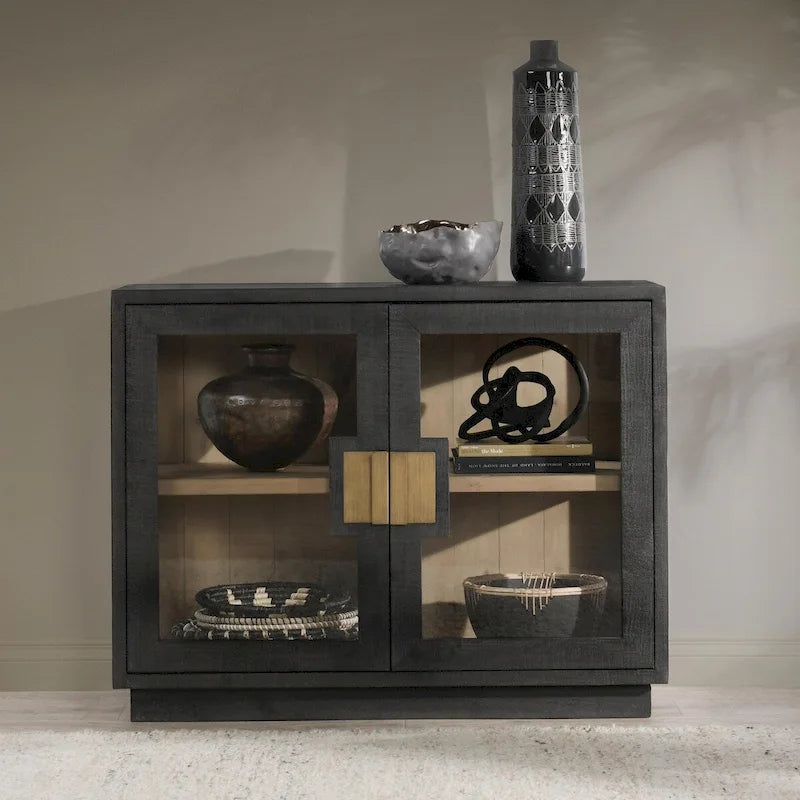 Armoire à deux portes en verre et bois de chêne