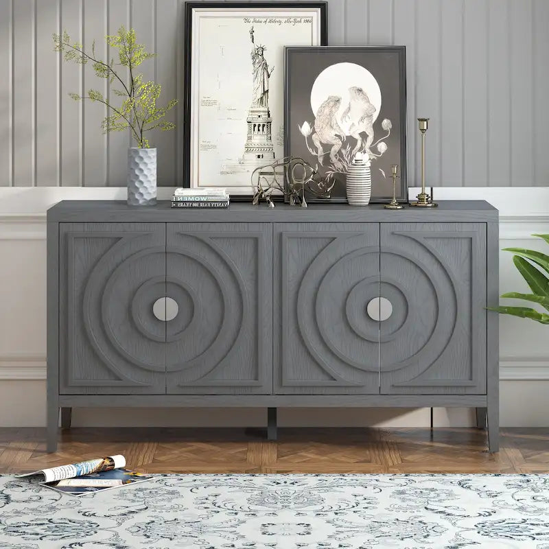 Retro-Sideboard mit kreisförmigem Rillendesign und rundem Metall-Türgriff