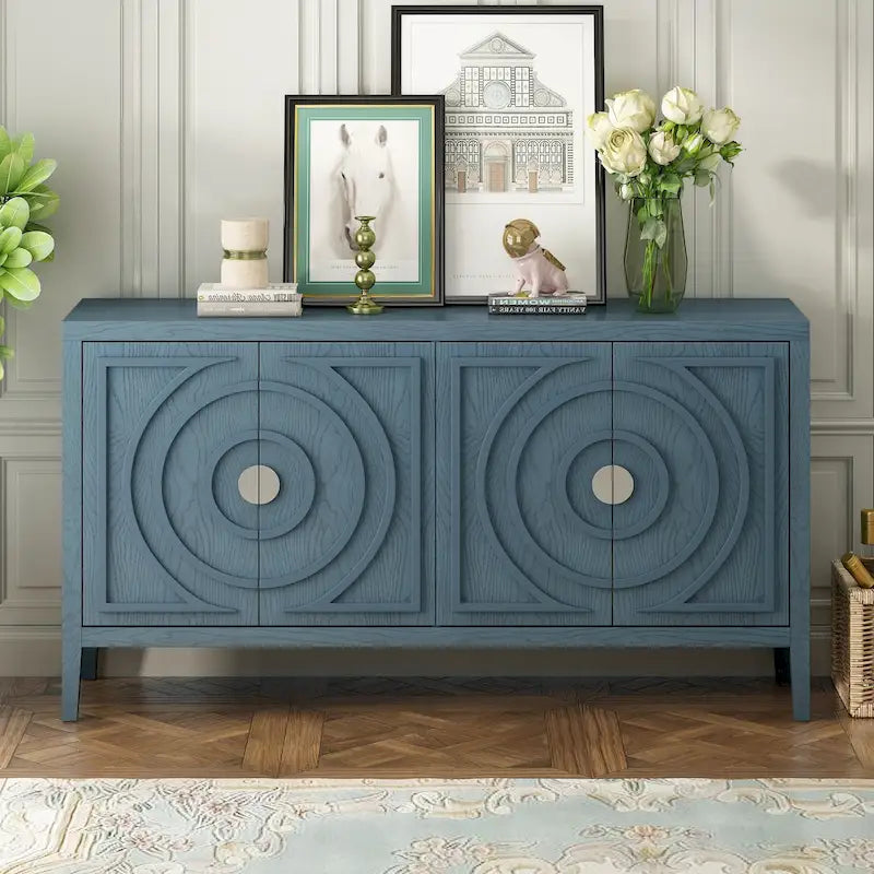 Retro-Sideboard mit kreisförmigem Rillendesign und rundem Metall-Türgriff