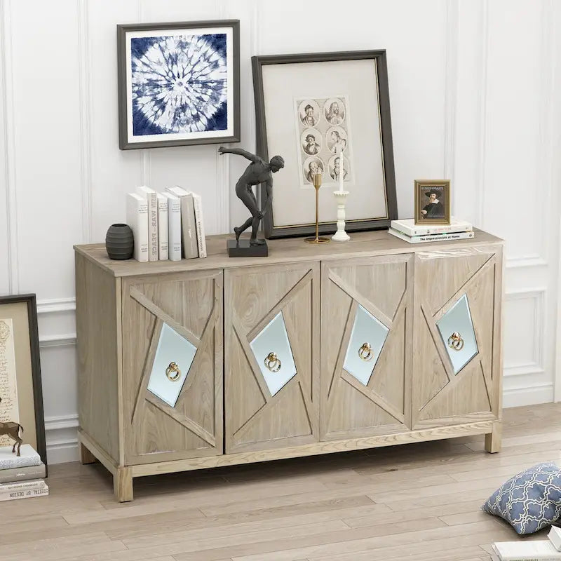 Modern 4-Door Cabinet Sideboard Buffet with Mirrored Decorative Doors