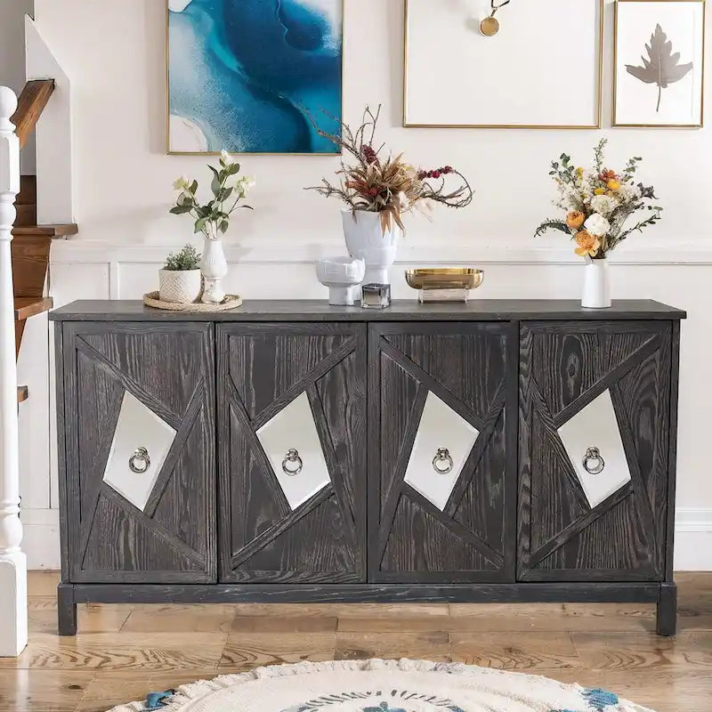 Modern 4-Door Cabinet Sideboard Buffet with Mirrored Decorative Doors