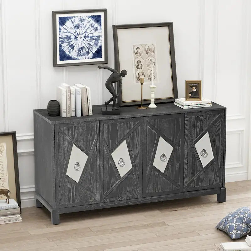 Modern 4-Door Cabinet Sideboard Buffet with Mirrored Decorative Doors