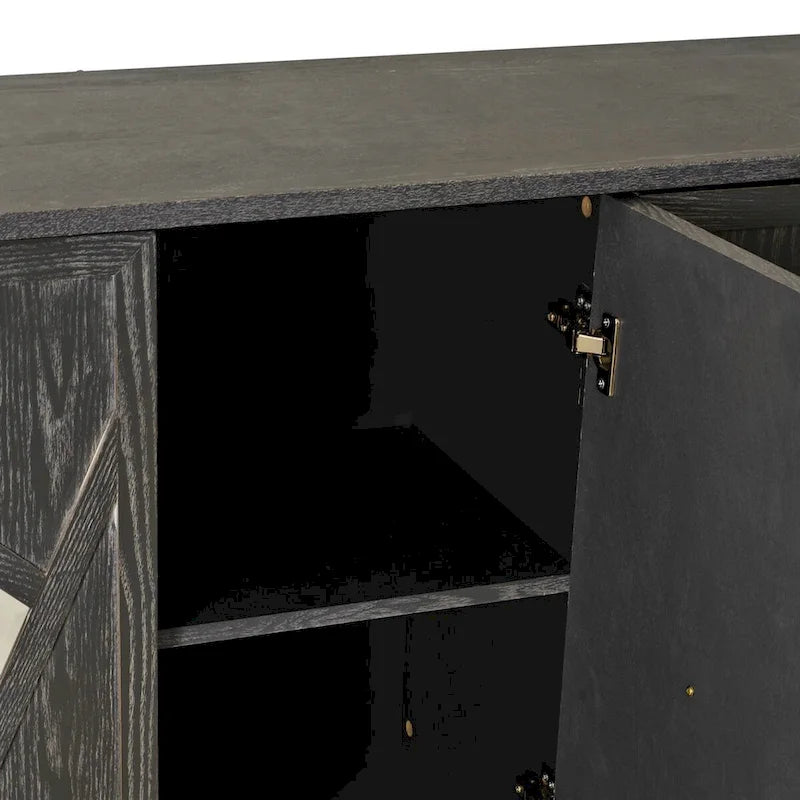 Modern 4-Door Cabinet Sideboard Buffet with Mirrored Decorative Doors