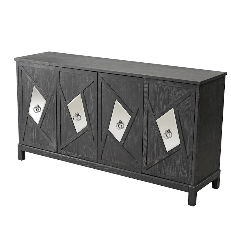 Modern 4-Door Cabinet Sideboard Buffet with Mirrored Decorative Doors