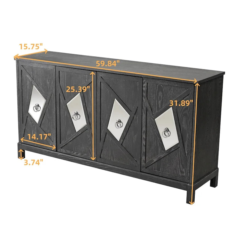Modern 4-Door Cabinet Sideboard Buffet with Mirrored Decorative Doors