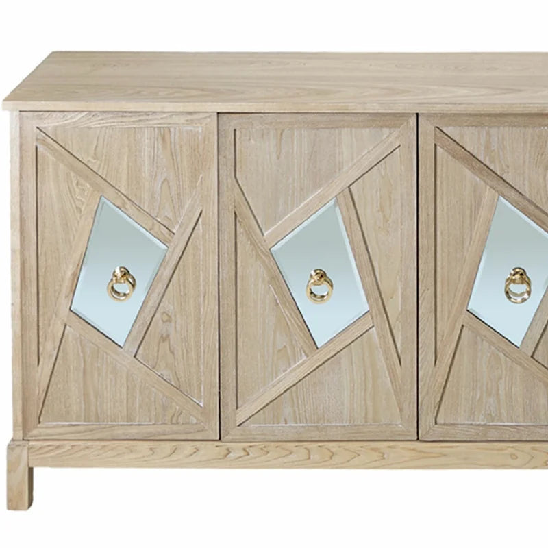 Modern 4-Door Cabinet Sideboard Buffet with Mirrored Decorative Doors