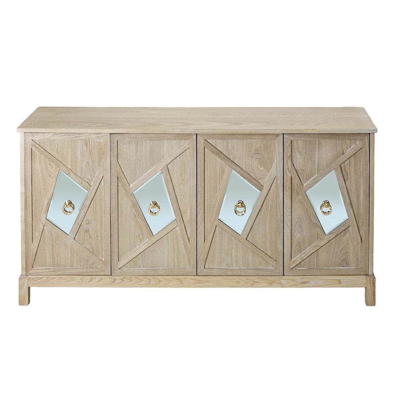 Modern 4-Door Cabinet Sideboard Buffet with Mirrored Decorative Doors