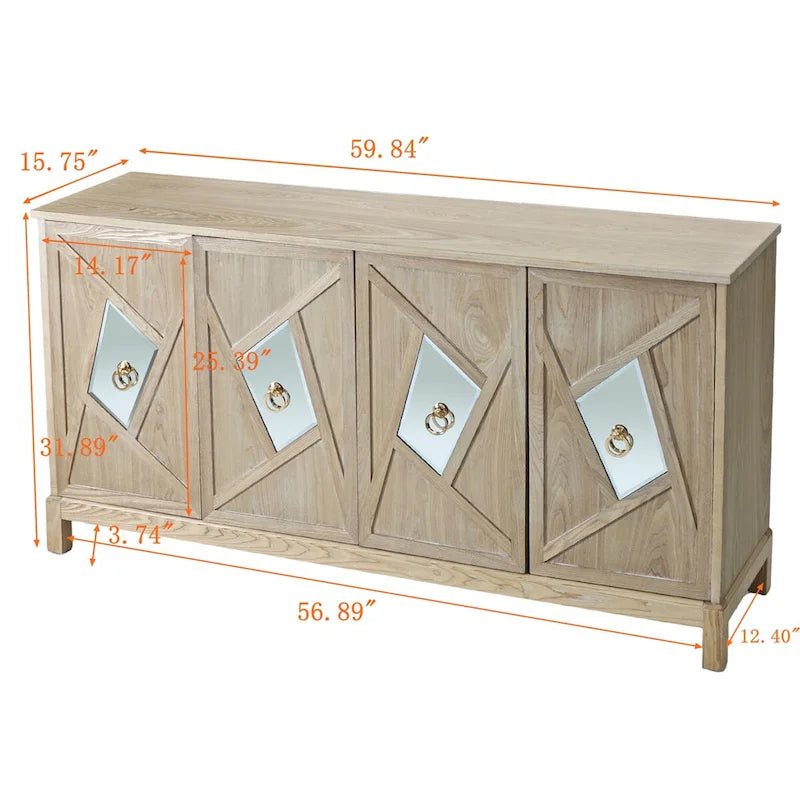 Modern 4-Door Cabinet Sideboard Buffet with Mirrored Decorative Doors