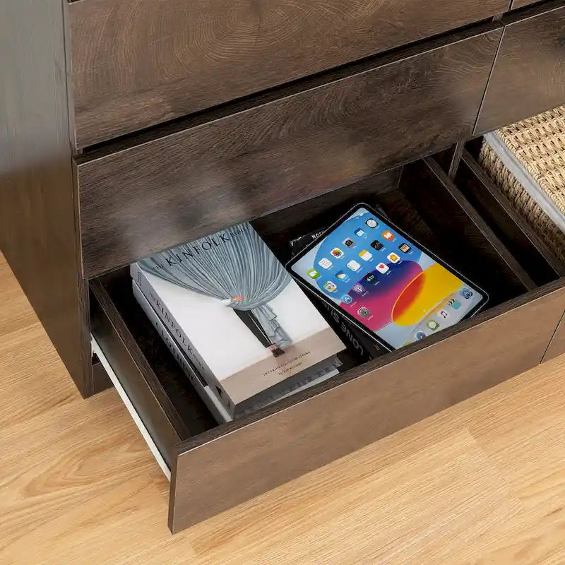Bar Cabinet with Six Drawers and Sturdy Scratch Resistant Finish