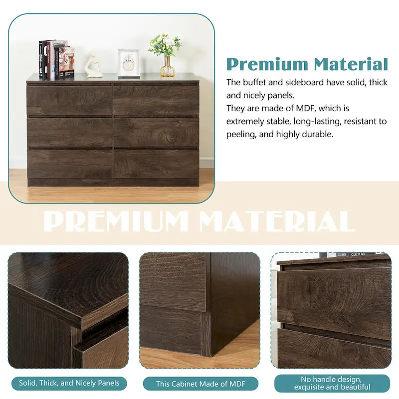 Bar Cabinet with Six Drawers and Sturdy Scratch Resistant Finish