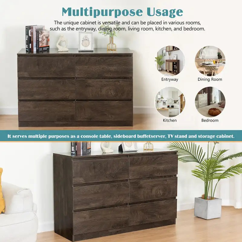 Bar Cabinet with Six Drawers and Sturdy Scratch Resistant Finish