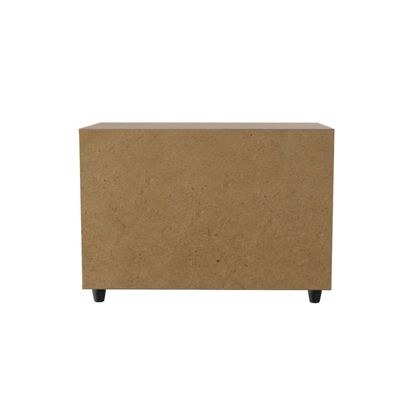 Office Console with Sand Oak White Laminate, Drawer and Open Shelves