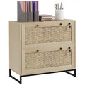 2 Drawer File Cabinet with Lock and Keys, Rattan Drawers and Adjustable Hanging Bar for Letter, A4 and Legal Size Paper, Natural