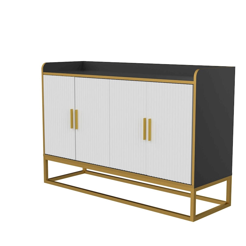 Modernes Aufbewahrungssideboard mit Hochglanzoberfläche und Metallbeinen für Wohnzimmer und Küche (Schwarz)