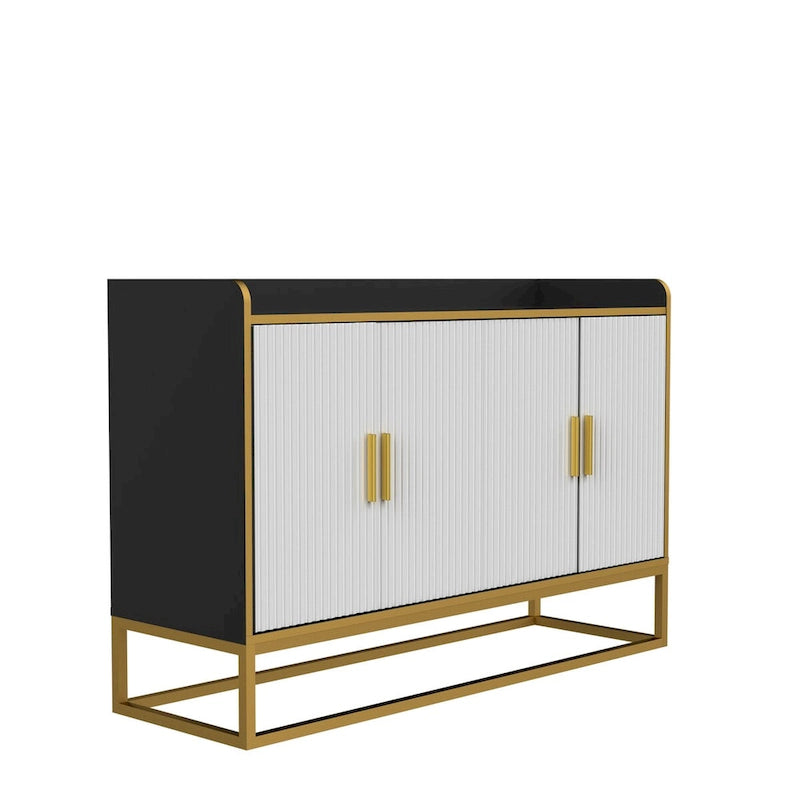 Modernes Aufbewahrungssideboard mit Hochglanzoberfläche und Metallbeinen für Wohnzimmer und Küche (Schwarz)