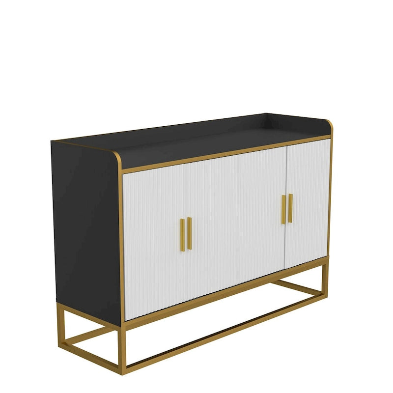 Modernes Aufbewahrungssideboard mit Hochglanzoberfläche und Metallbeinen für Wohnzimmer und Küche (Schwarz)