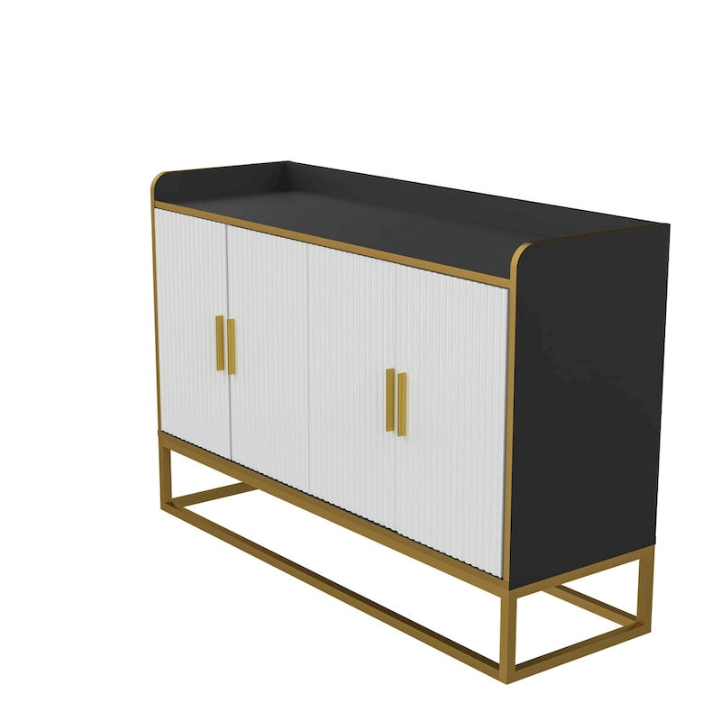Modernes Aufbewahrungssideboard mit Hochglanzoberfläche und Metallbeinen für Wohnzimmer und Küche (Schwarz)