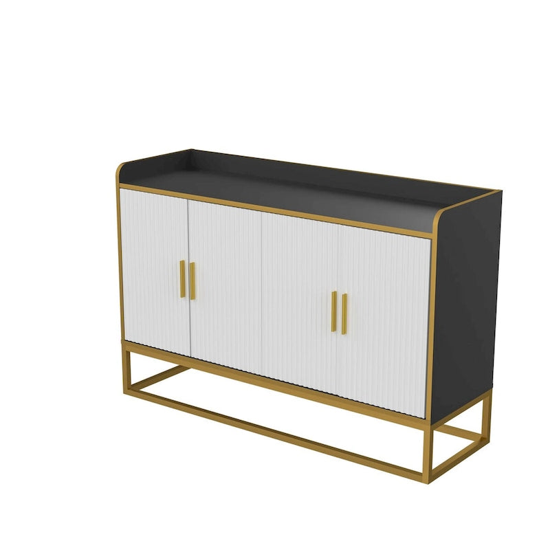 Meuble buffet de rangement moderne avec finition brillante et pieds métalliques pour le salon et la cuisine (noir)