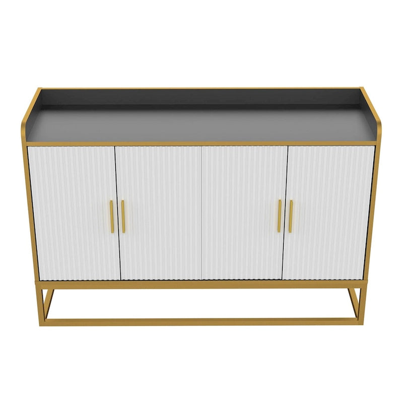 Meuble buffet de rangement moderne avec finition brillante et pieds métalliques pour le salon et la cuisine (noir)