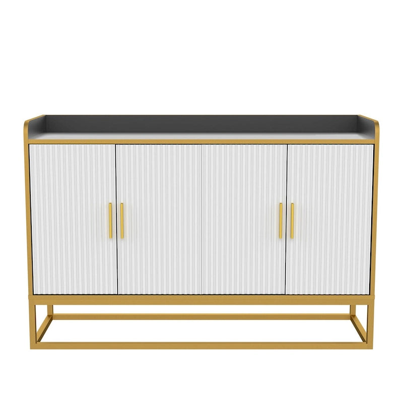 Meuble buffet de rangement moderne avec finition brillante et pieds métalliques pour le salon et la cuisine (noir)