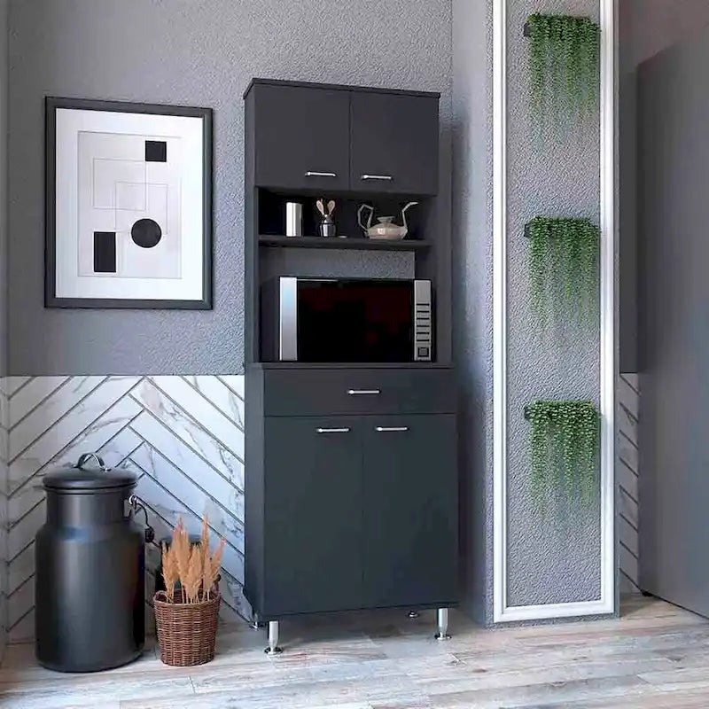 Garde-manger avec deux meubles à deux portes, finition wengé noir, haute qualité et durable